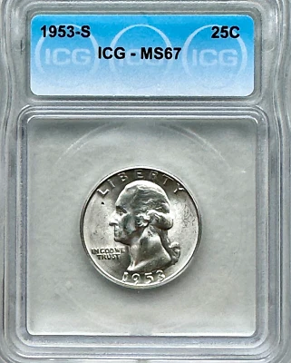1953-S SILVER WASHINGTON QUARTER - ICG MS67 - FREE SHIPPING! - Image 1 of 2