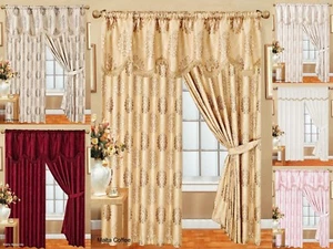 Par de Cortinas Lápiz Plisado MALTA Totalmente Forrado Brillante Jacquard Listo Hecho - Imagen 1 de 42