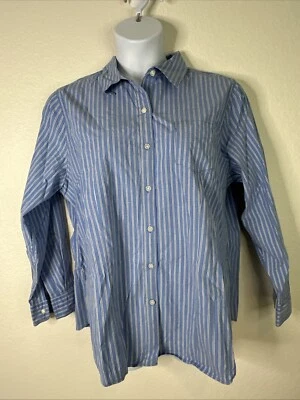 Camisa Sag Harbor para mujer talla grande 1X azul a rayas bolsillo abotonada manga larga Foto 1 de 4