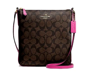 Coach Signature North South Crossbody Bag Brown Pink Ruby F35940 New - Picture 1 of 6