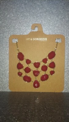 1er y Hermoso Collar Colgante Oro Rojo Joyería Disfraz Por Carolee Nuevo con Etiquetas Foto 1 de 3