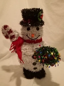 Tinsel Christmas Snowman 12" Standing 3D Xmas Holiday Decoration - Picture 1 of 6