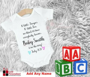 Personalised Custom Baby Name Vest heart Baby Grow Bodysuit Reveal Announcement - Picture 1 of 1