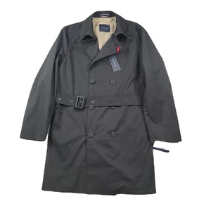 Tommy Hilfiger Raincoat Mens 44R Large Black Double Breasted Modern-Fit $350 - Picture 1 of 10