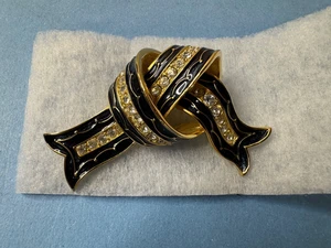 Joan Rivers Brosche grün Emaille goldfarben Strass Pave Band Knoten - Bild 1 von 13