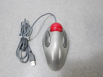 Logitech T-BC21 USB Wired Trackball Red Marble Mouse Gray - Image 1 of 4