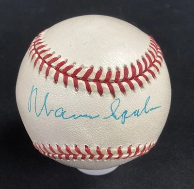 Warren Spahn Signed Baseball OMLB Milwaukee Braves HOF Autograph TPG - Image 1 of 4