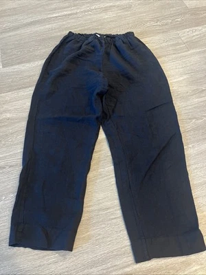 Bryn Walker Women's Size M Black 100% Linen Pull On Wide Leg Cropped Pants - Image 1 of 4