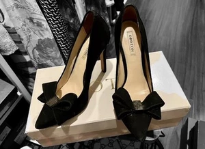 Oroton Black Leather Suede Pointed Toe Bow Heels, Size 36 EU/ 6 AUS - Picture 1 of 1