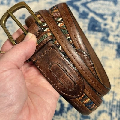 Cinturón Columbia Para Hombres Talla 40 Cuero Genuino Incrustación de Tela 11CO0247 Marrón Foto 1 de 4