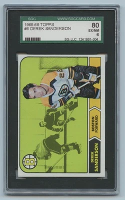 1968-69 Topps Hockey, #6 Derek Sanderson, SGC-6, BOSTON BRUINS - Image 1 of 2