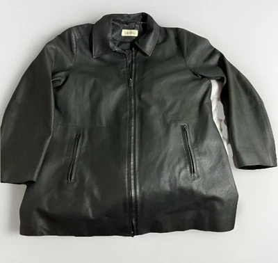 Calvin Klein Women Black Leather Double Zip Jacket Size L - Image 1 of 4