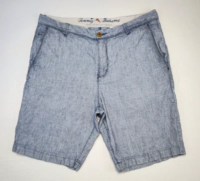 Tommy Bahama 100 Linen Chino Shorts Blue Striped Men 34 9" Inseam Golf Casual - Image 1 of 4