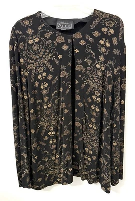 Chaqueta Alex Evenings NEGRO DORADO Tejida GRANDE Metálica Brillante Elastizada Frente Abierto Foto 1 de 4