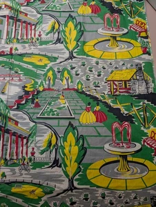 1940's Southern Georgian Antebellum Period Novelty Barkcloth Era Vintage Fabric - Picture 1 of 8
