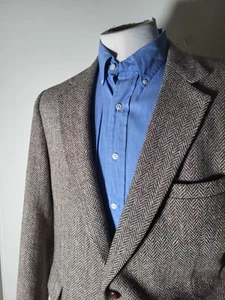 42S Vintage Brown Red Blue Harris Tweed herringbone Check Blazer Coat Jacket - Picture 1 of 9