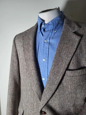 42S Vintage Brown Red Blue Harris Tweed herringbone Check Blazer Coat Jacket - Image 1 of 4