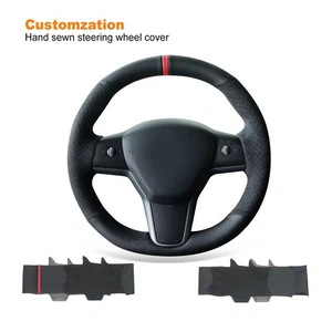 Cubierta de volante de cuero genuino Alcántara en relieve para Tesla Model 3 ModelY - Imagen 1 de 13