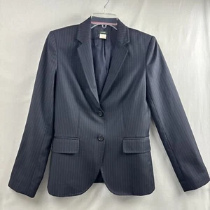 Blazer J Crew Mujer Talla 2 Lana Azul Marino Rayas Dos Botones Carrera Clásico Academia - Imagen 1 de 12