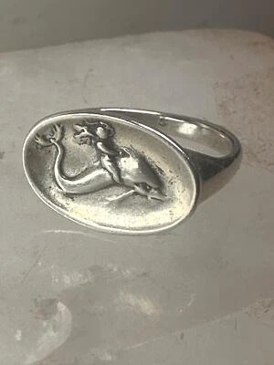 Dolphin ring lady mermaid band size 4.50 sterling silver women girls - Image 1 of 4