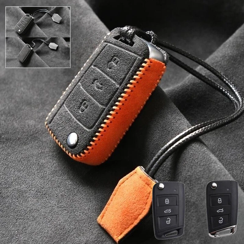 Suede Leather Car Key Case Cover For Volkswagen Golf 7 MK7 GTI Polo Tiguan Karoq Foto 1 de 4