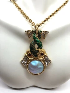 Vtg 1998 Trifari TM Koi Fish Necklace Enamel Gold tone 32" Limited Edition - Picture 1 of 7