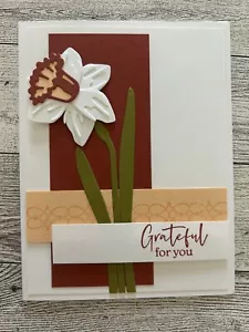 Set di carte di 4 fiori stampin up narcisi tagliati pressofuso Cajun Craze grato - Foto 1 di 3