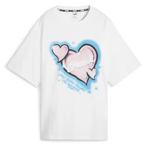 PUMA Hoops Game Love Graphic Crew Neck Short Sleeve T-Shirt Womens White Casual - Picture 1 of 2