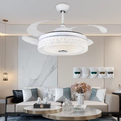 42" Bluetooth Invisible Ceiling Light Music Player Fan Chandelier+Remote Control - Image 1 of 4