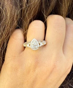 Pear Cut Moissanite Engagement Ring Halo Prong Set 14k Solid Yellow Gold 1.70ctw - Picture 1 of 12