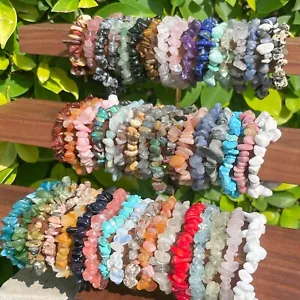 Wholesale Lots 15 Pcs Mix Irregular Natural Gem Stone Stretch Chip Bead Bracelet - Picture 1 of 10