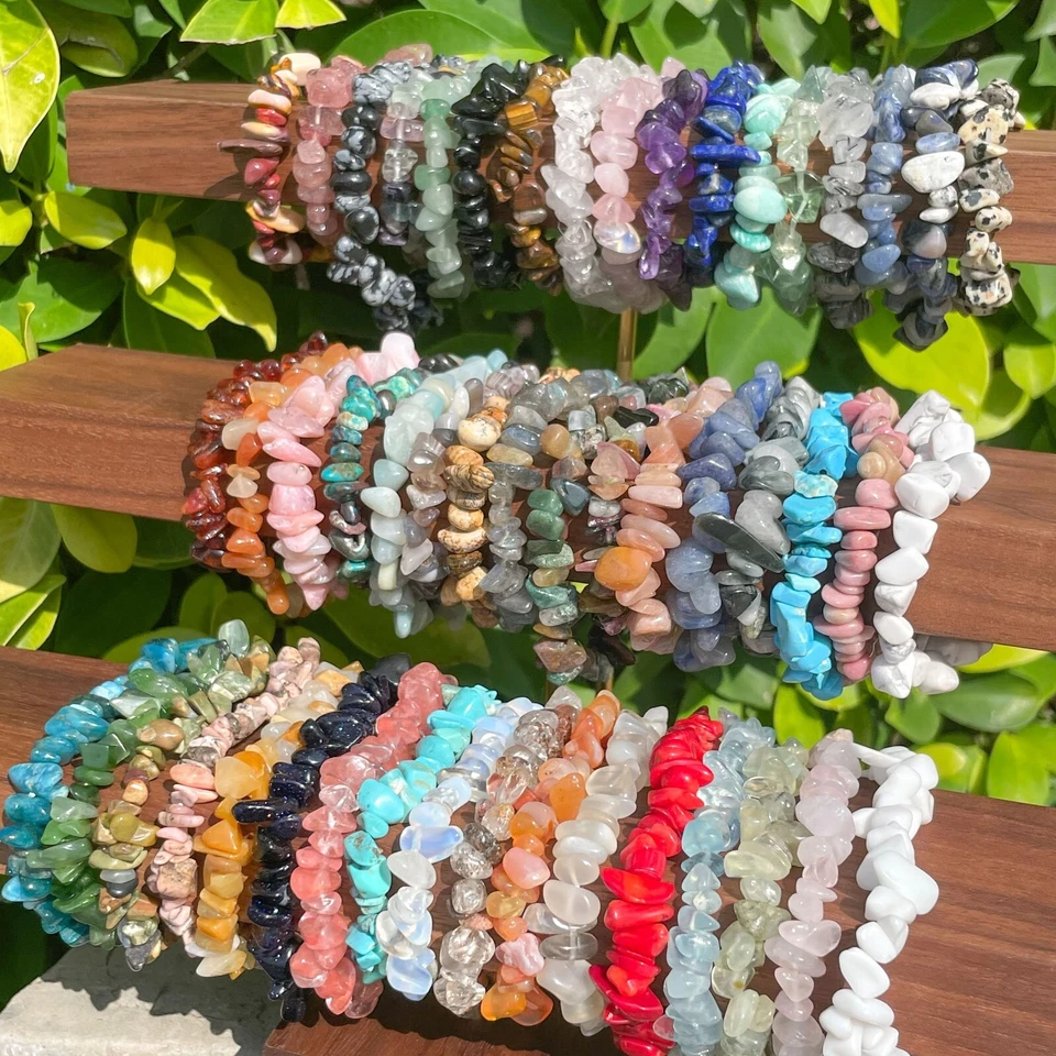 Wholesale Lots 15 Pcs Mix Irregular Natural Gem Stone Stretch Chip Bead Bracelet - Image 1 of 4