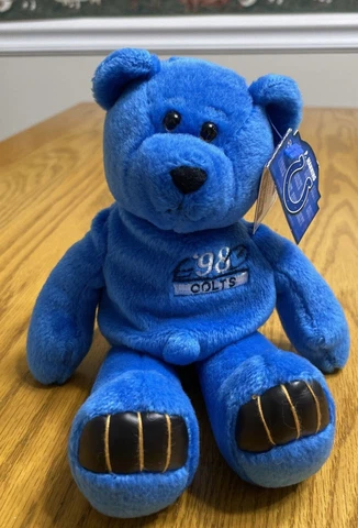 Peyton Manning Colts NFL # 18 Blue Bean Bag Plush Bear 9 in Ear Tag Cover