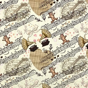 Bear  Music Turntable Gramophone Phonograph Sewing Quilting Cotton Fabric - Bild 1 von 3