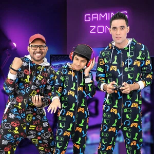 New Mens Boys Family Gaming Pyjamas Father Son Gamer Jumpsuit All in One 1Onesie