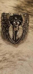 Men's Stainless Steel Biker Out Law Motorcycle WOMEN ANGEL WINGS FEATHER SZ 11 - Picture 1 of 5