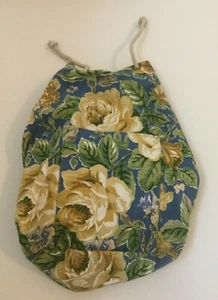 Laura Ashley Vtg Blue Yellow Floral Canvas Cinch Backpack Rope Straps Drawstring - Picture 1 of 8