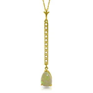Brand New 0.82 CTTW 14K Solid gold 18" fine Necklace Diamond Opal - Picture 1 of 5
