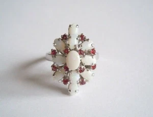 925 Silber Ring mit 11 x Edelopal,12 x Rubin 3-Stöckig 5,1 g/Gr.55 - Bild 1 von 8