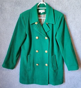 Vtg 70s Albert Nipon Double Breasted Button Up Jacket 100% Wool Kelly Green XL - Picture 1 of 13