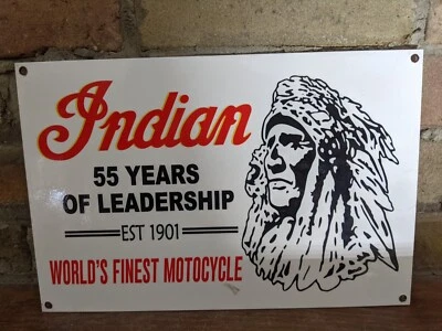 LETRERO JEFE CONCESIONARIO PORCELANA BLANCA MOTOCICLETA INDIA VINTAGE 12" X 8" Foto 1 de 4