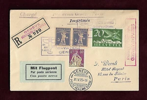 R Para avion Geneve - Paris 31.V.25 Aerodrome de Cointrin rouge obligado; 62040 - Imagen 1 de 2