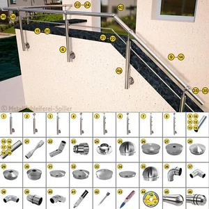 Edelstahl Balkon Brüstungsgeländer Seitenmontage Geländer Bausatz Pfosten Außen - Bild 1 von 75