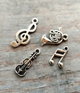 Assorted Music Themed Charms Silver  Beading Craft Random 4 pc Bulk Lot - Picture 1 of 1