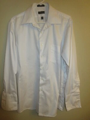 Camisa masculina Arrow cetim sem rugas tamanho 16 grande 32-33 punhos franceses brancos - Imagem 1 de 4