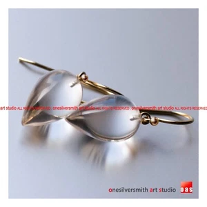 18K 14K Pure Gold Icy Quartz " Acorn " Designer Earrings - Picture 1 of 14