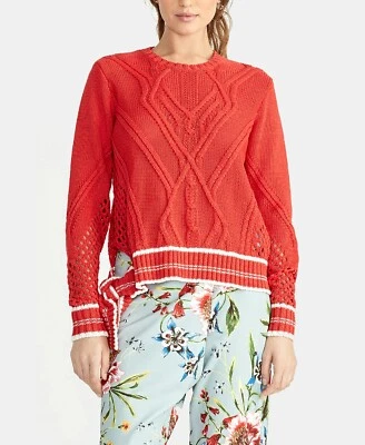 Suéter feminino Rachel Roy M Maggie malha cabo lateral manga pointelle vermelho escuro - Imagem 1 de 2