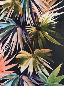 Black Tropical Palm Leaf Watercolour Print Crepe Chiffon Dressmaking Fabric - Picture 1 of 3