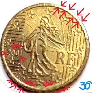 France,10 eurocent,2001 Great very rare coin stamp defect - Picture 1 of 2