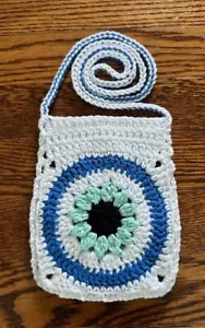 HANDMADE CROCHET EVIL EYE NAZAR DESIGN Cell Phone Holder Strap Crossbody Bag - Picture 1 of 6